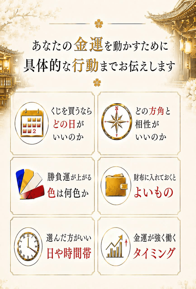あなたの金運を動かすために具体的な行動までお伝えします